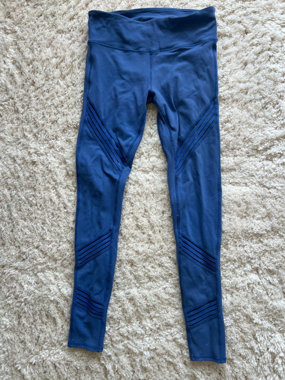 ALO Yoga Blue Leggings with Diagonal Rib Detailing
